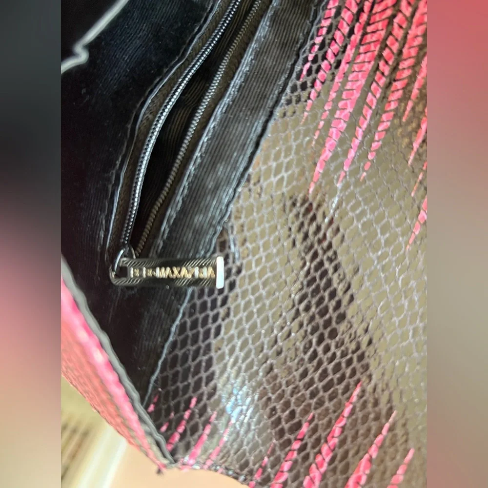 BCBGMaxazria Pink & Black Striped Clutch inside pockets with zipper. Very soft